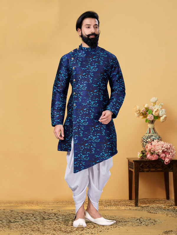 Angasudha Midnight Blue Floral Jacquard Indo-Western Set