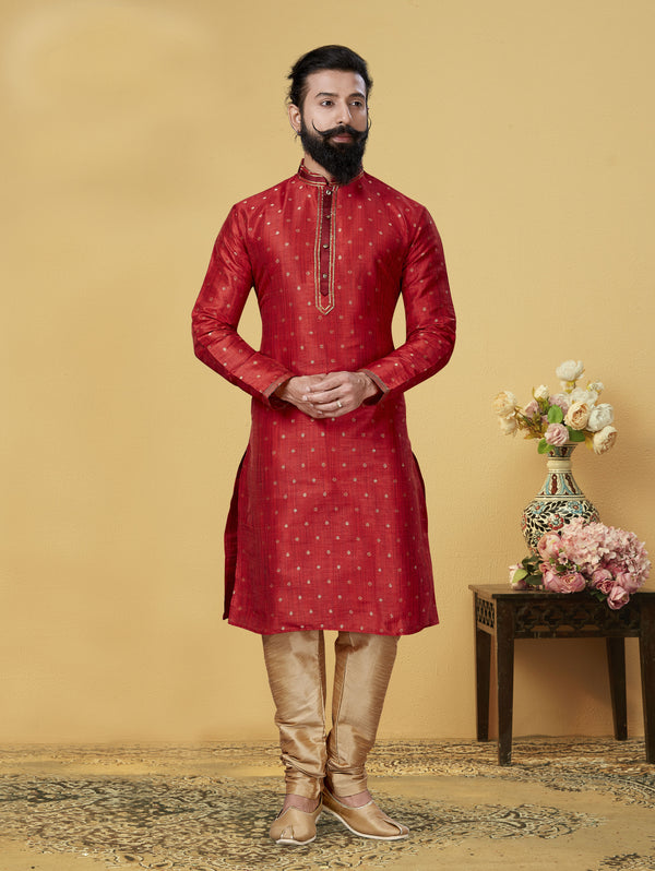 Angasudha Crimson Red Art Silk Kurta Pyjama Set