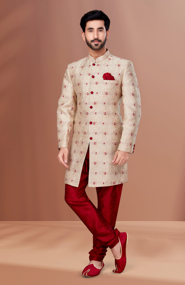 Angasudha Cream & Maroon Embroidered Indo-Western Set