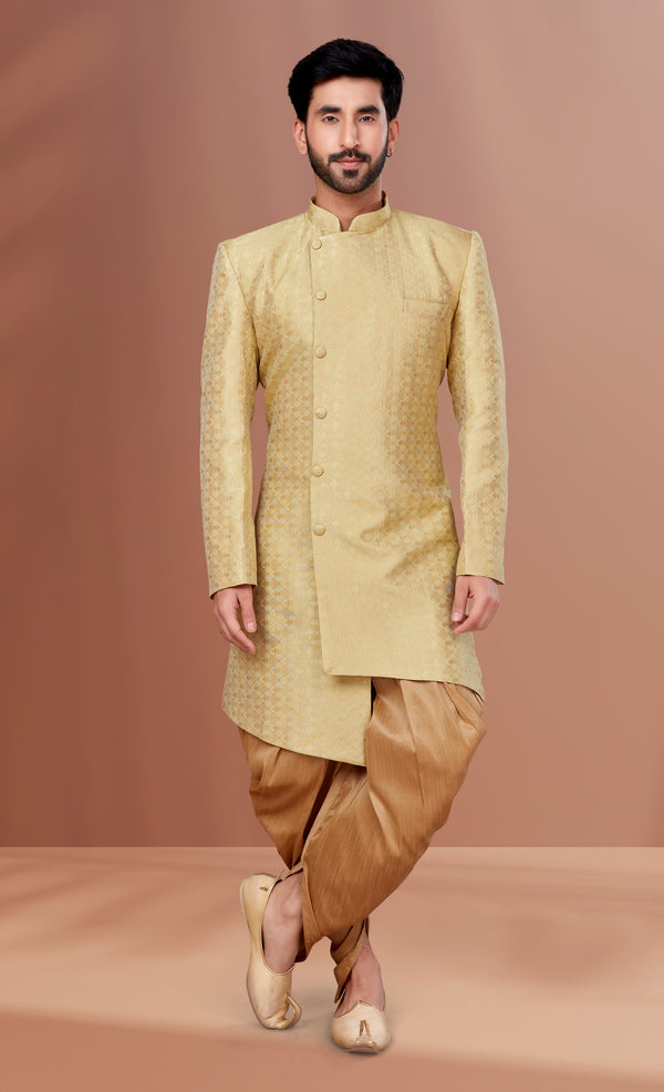 Angasudha Golden Diamond Textured Indo-Western with Matching Dhoti