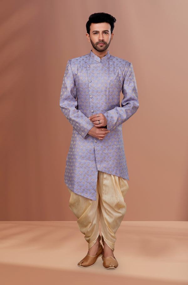 Angasudha Lavender Gold Floral Brocade Indo-Western with Golden Dhoti