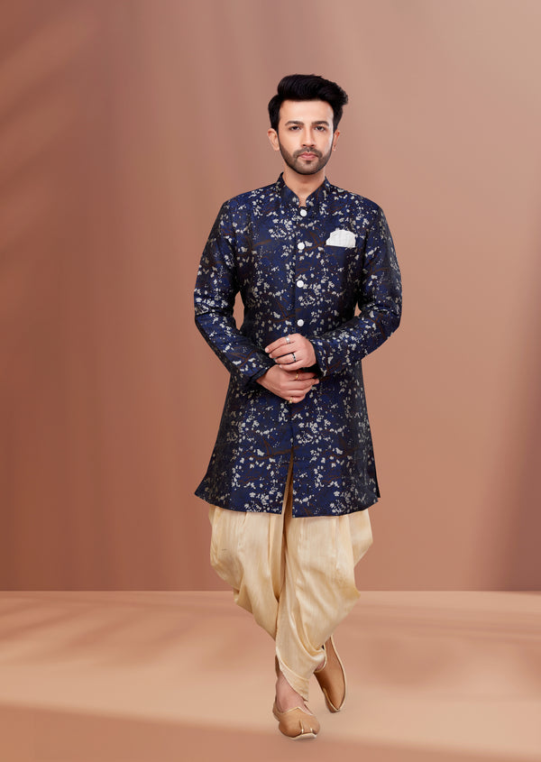 Angasudha Midnight Blossom Floral Sherwani Set