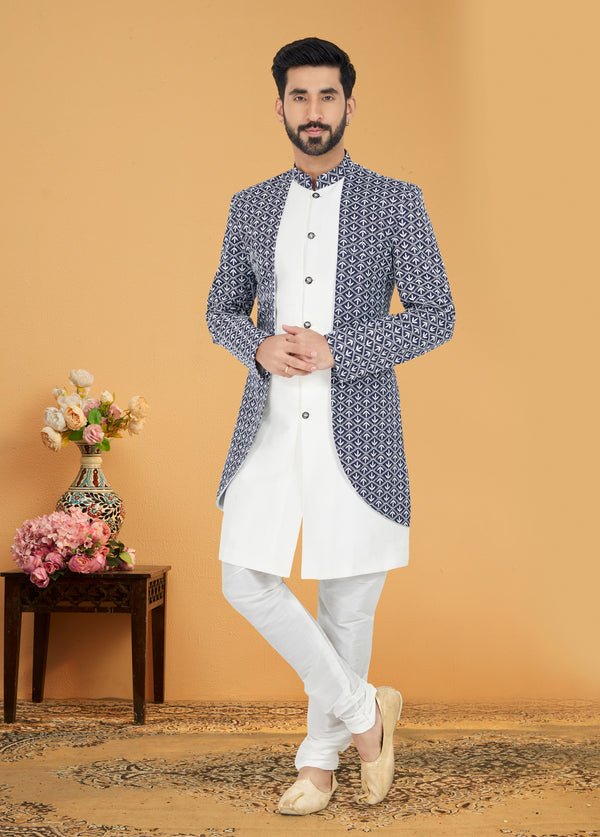 Angasudha Royal Indigo Printed Indo-Western Set