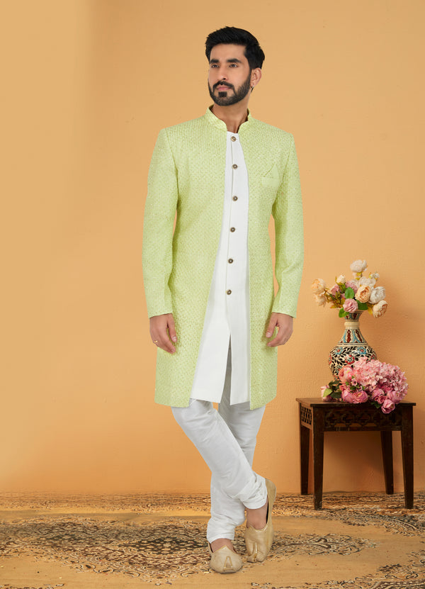 Angasudha Lime Mist Embroidered Indo-Western Set