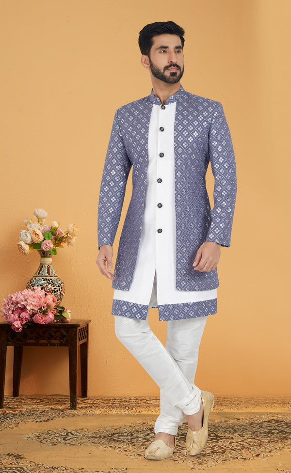 Angasudha Lavender Mosaic Indo-Western Set