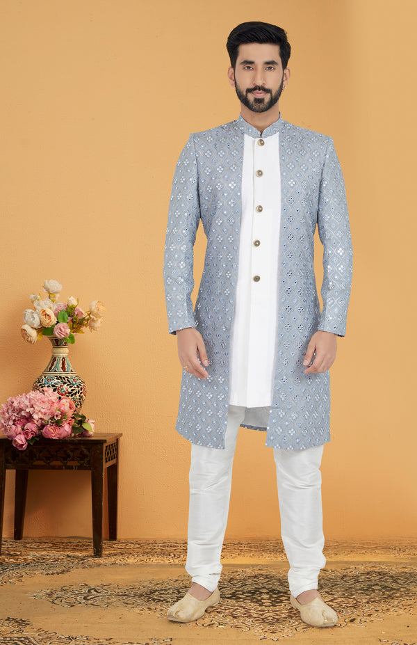 Angasudha Sky Shimmer Mirror Work Indo-Western Set