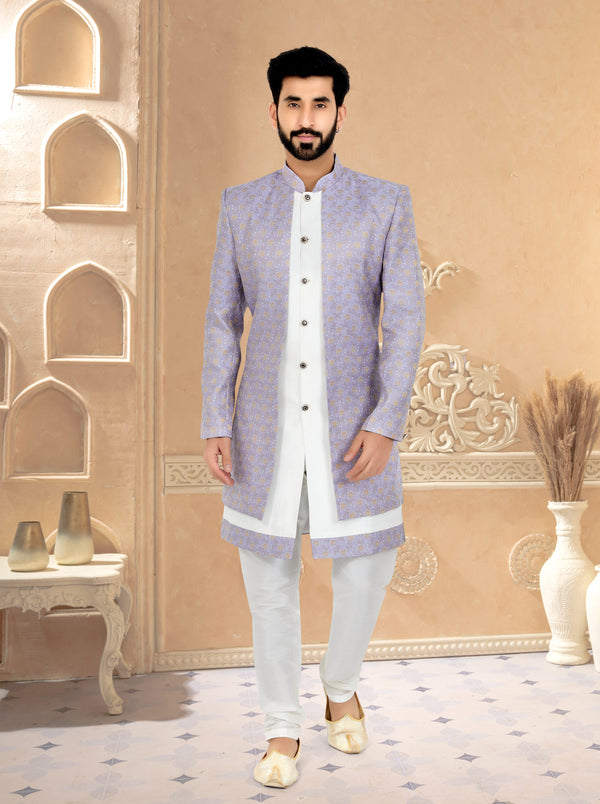 Angasudha Lavender & White Indo-Western Set for Men
