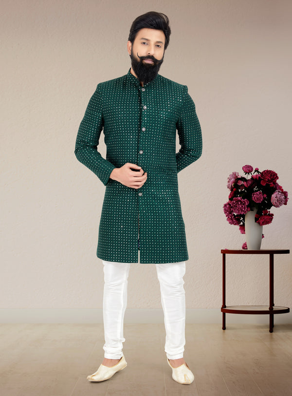 Angasudha Emerald Green Indo Western Set for Men