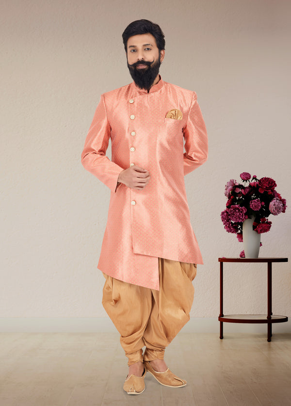 Angasudha Peach Asymmetric Indo Western Set with Dhoti Pants