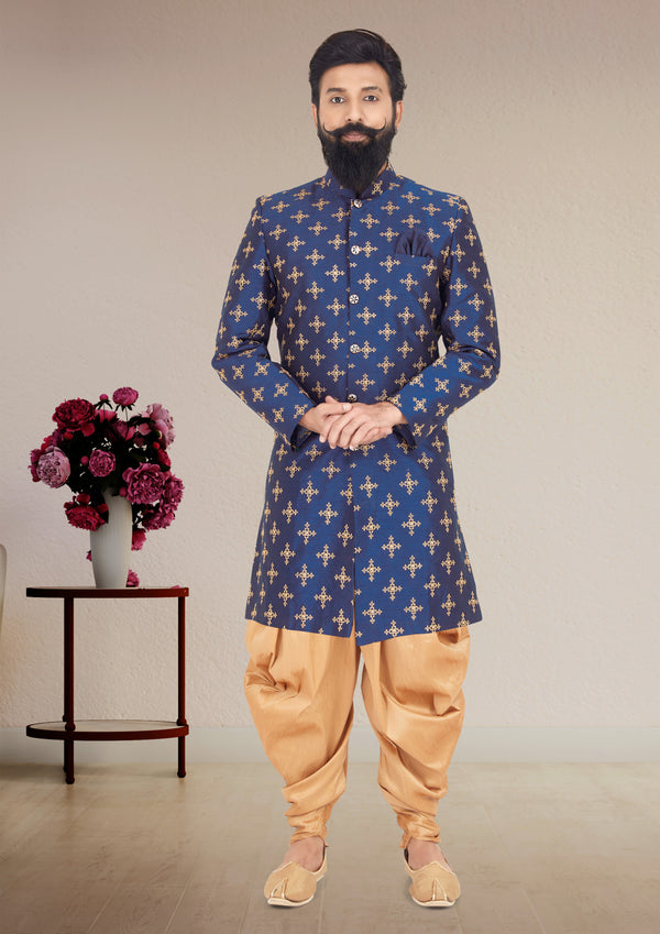 Angasudha Navy Blue Embroidered Indo Western Set with Dhoti Pants