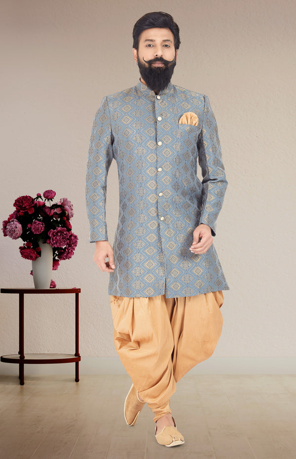 Angasudha Sky Blue Brocade Indo Western Set with Dhoti Pants