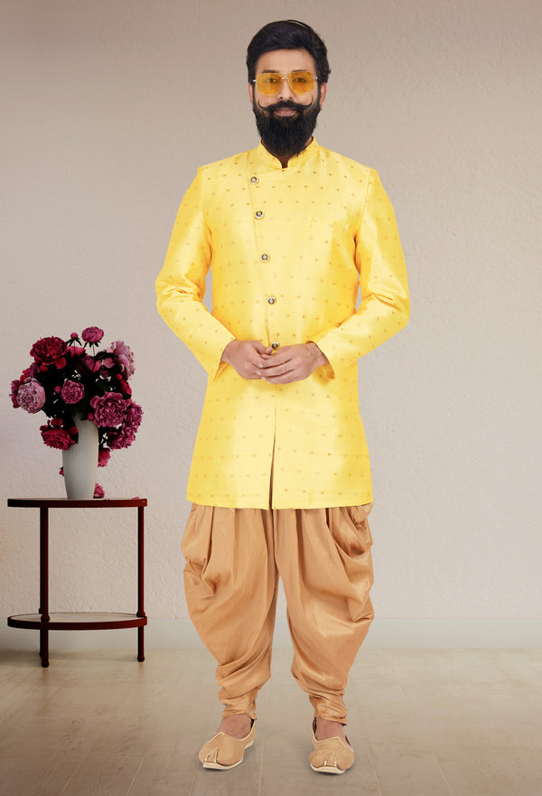 Angasudha Sunshine Yellow Indo Western Set with Golden Dhoti Pants