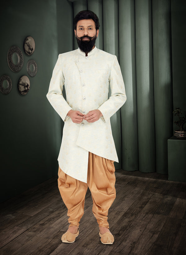 Angasudha Ivory Textured Indo Western Set with Golden Dhoti Pants