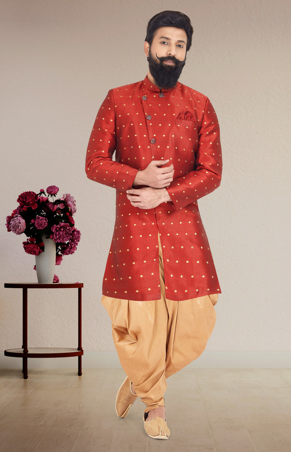 Angasudha Rust Red Polka Embroidered Indo Western Set with Dhoti Pants