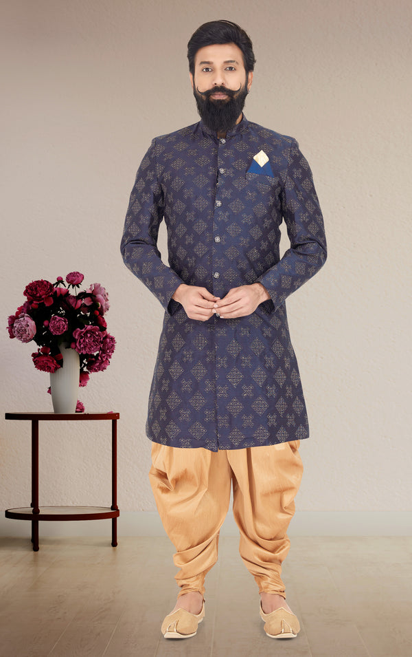 Angasudha Navy Blue Zari Woven Indo Western Set with Dhoti Pants