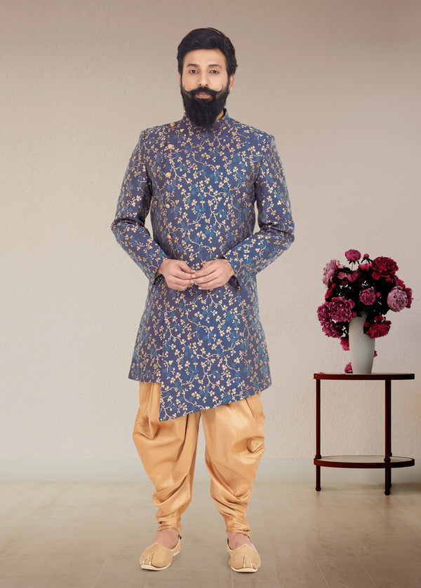 Angasudha Blue Floral Embroidered Indo Western Set with Dhoti Pants