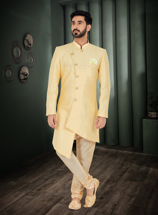 Angasudha Majestic Lemon Asymmetric Indo Western Set