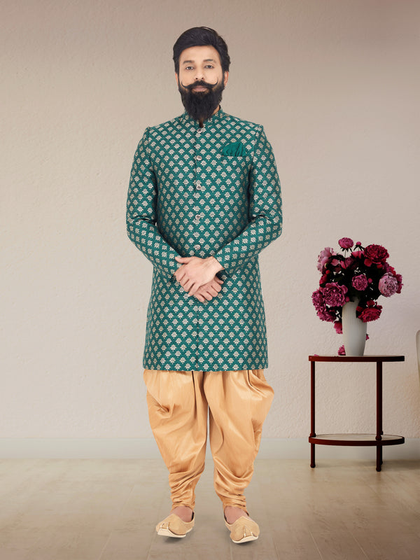 Angasudha Emerald Charm Jodhpuri Set with Golden Dhoti