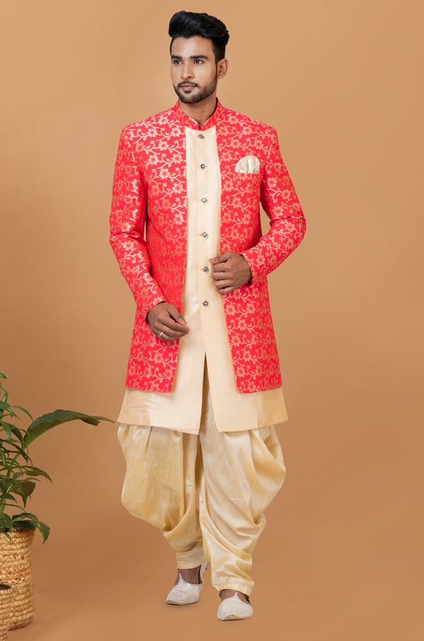 Angasudha Royal Red Banarasi Dhupion Indo Western Ensemble