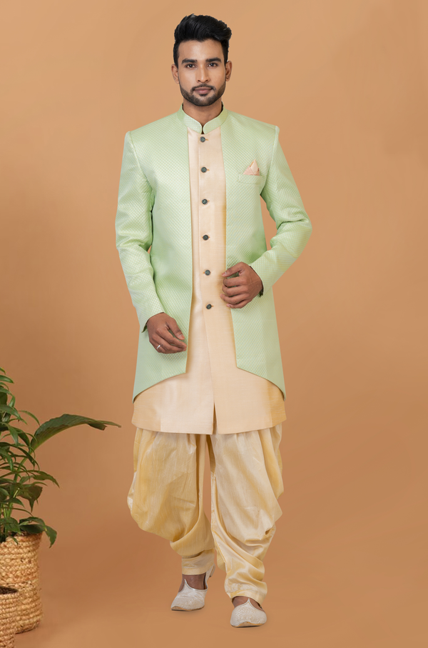 Angasudha Mint Majesty Jacquard Silk Indo Western Set