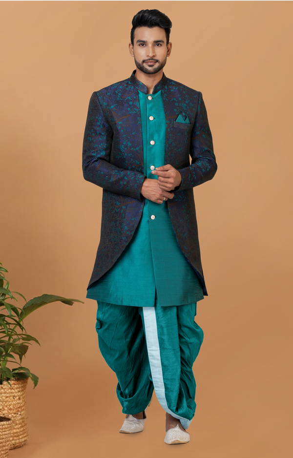 Angasudha Regal Teal Blue Indo-Western Dhoti Set