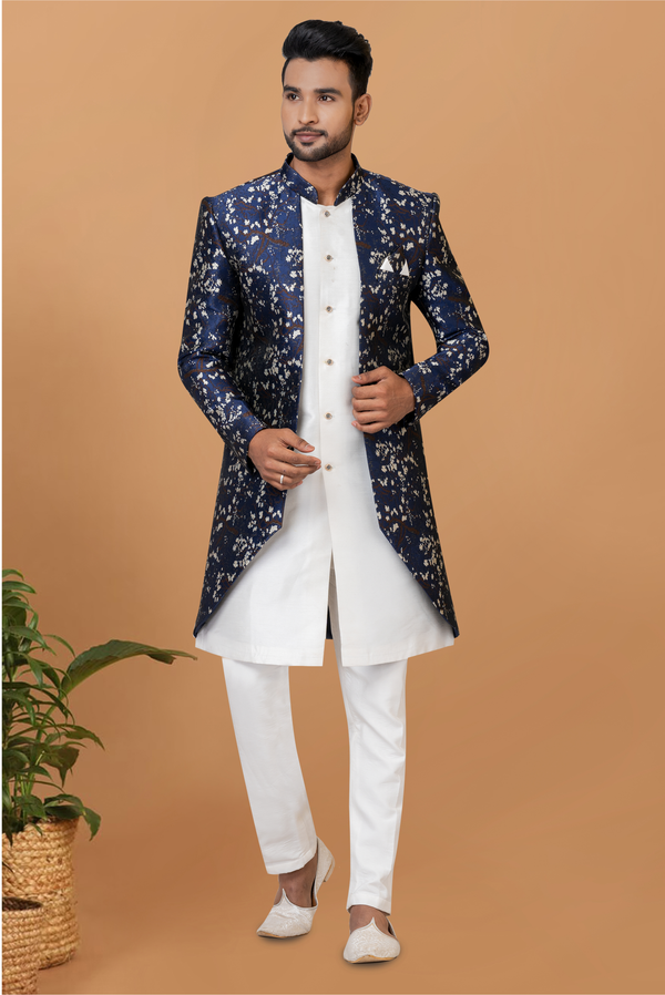 Angasudha Navy Blossom & White Churidar Indo-Western Set