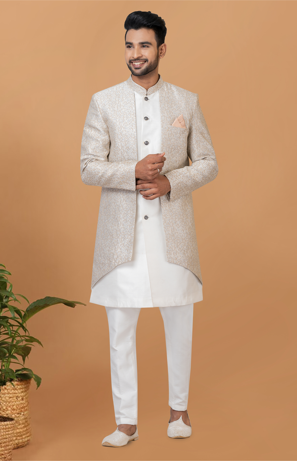 Angasudha Ivory Beige Textured Indo-Western Set