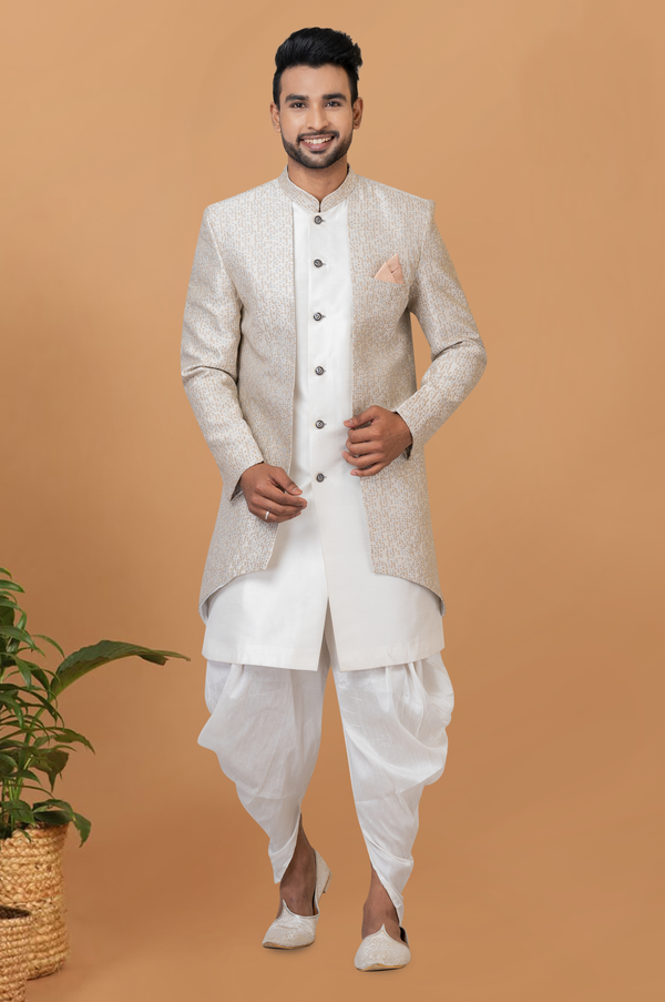 Angasudha Ivory Beige Jacquard Indo-Western Dhoti Set