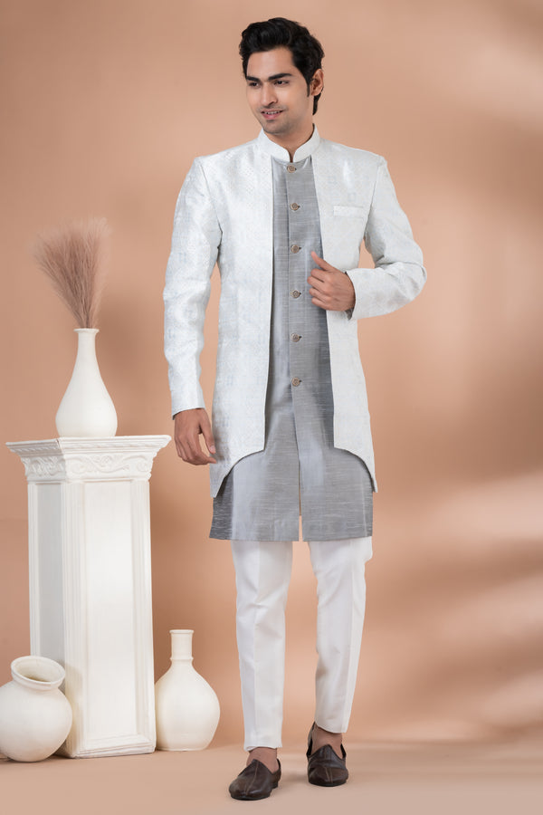 Angasudha Ivory & Silver Indo-Western Set