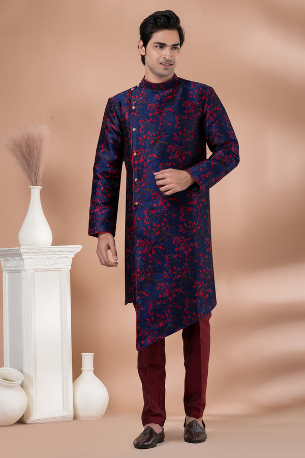 Angasudha Navy & Maroon Asymmetric Indo-Western Set