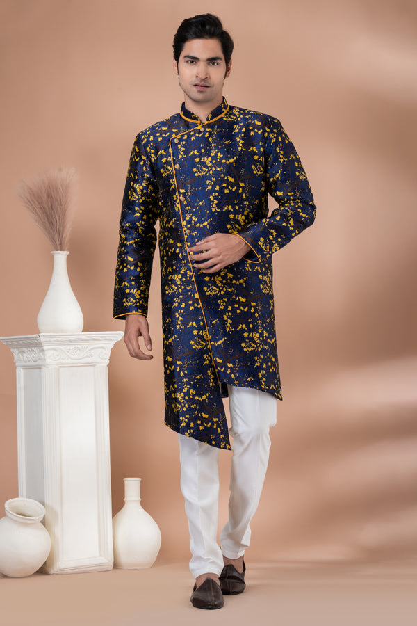 Angasudha Midnight Blue & Mustard Asymmetric Indo-Western Set