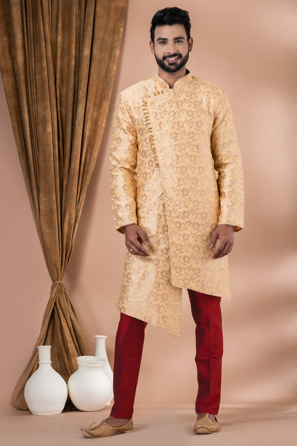 Angasudha Golden Beige Asymmetric Indo-Western Set
