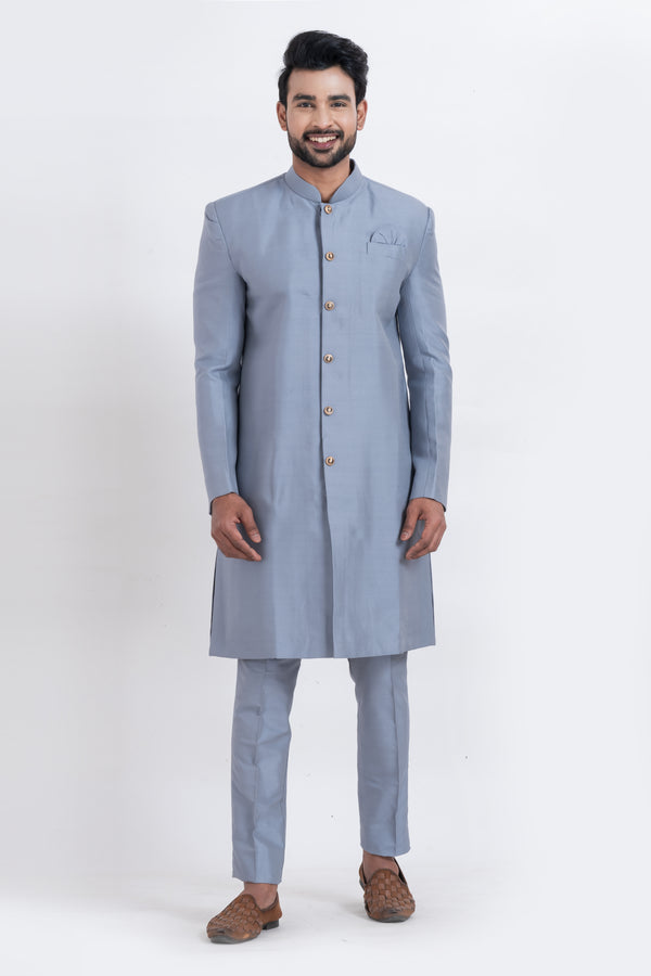 Angasudha Steel Sky Indo Western Set