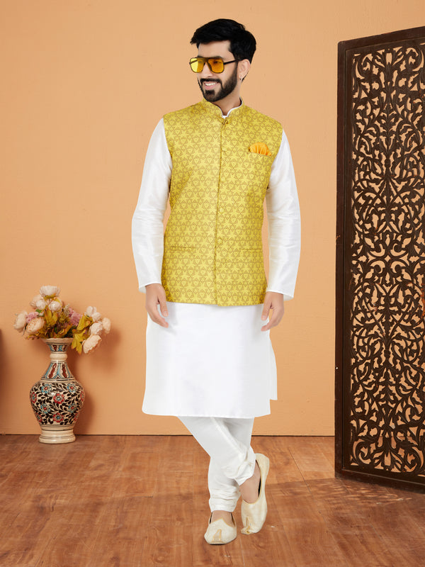 Angasudha Sunlit Charm Embroidered Waistcoat with Dupion Silk Kurta Pyjama Set
