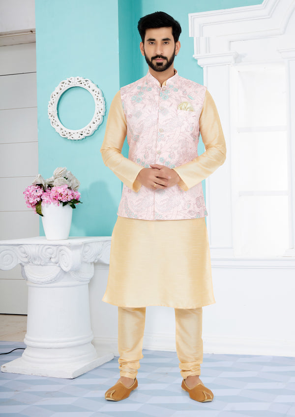 Angasudha Blush Grace Kurta Pyjama & Waistcoat Set