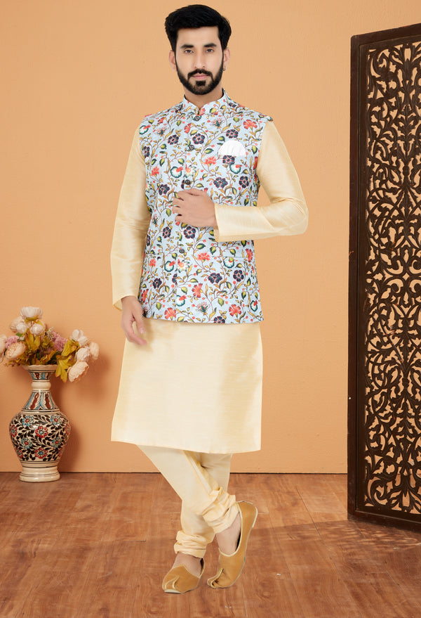 Angasudha Royal Garden Kurta Pyjama & Waistcoat Set