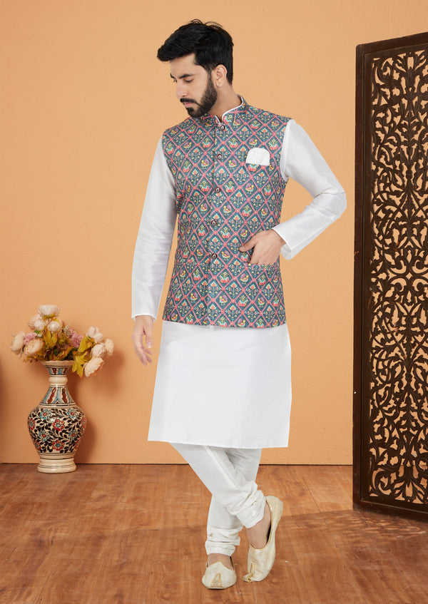 Angasudha Regal Mosaic Kurta Pyjama & Waistcoat Set