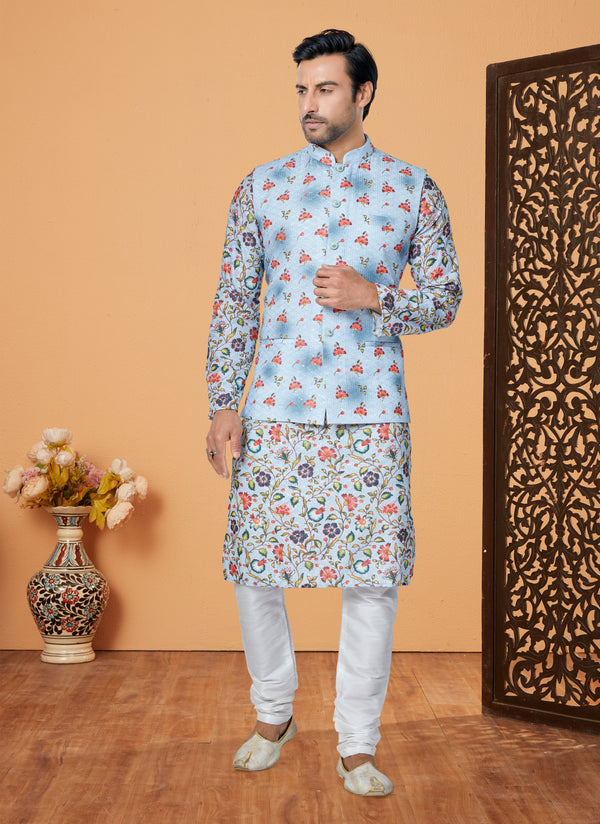 Angasudha Floral Symphony Kurta Pyjama & Jacket Set