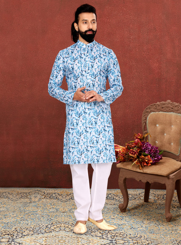 Angasudha Aqua Fern Digital Kurta Set