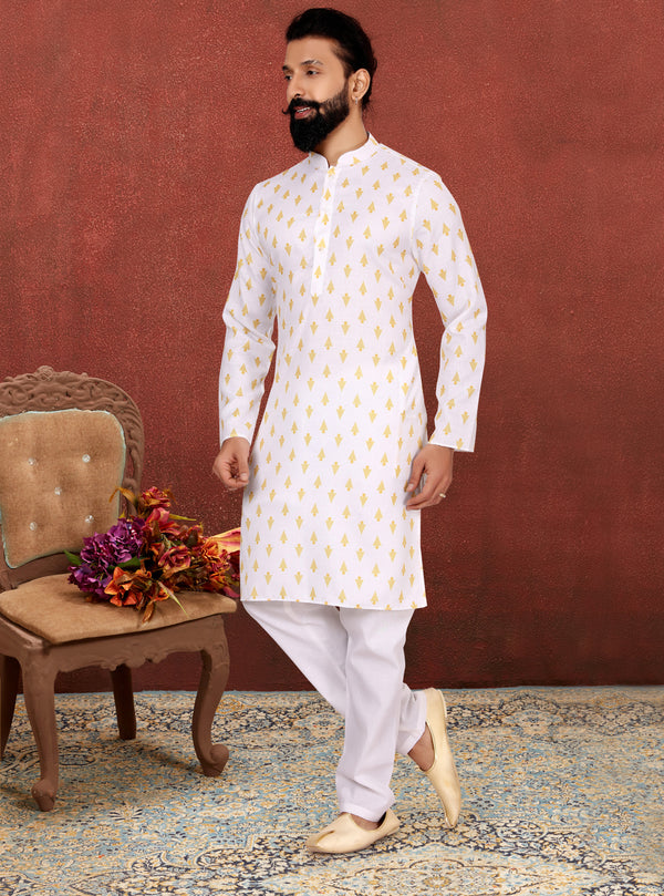 Angasudha Cotton Digital Print Kurta & Dupion Silk Pyjama Set