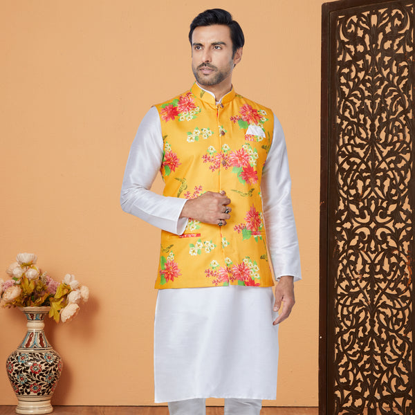 Angasudha Vibrant Bloom Digital Print Cotton Nehru Jacket
