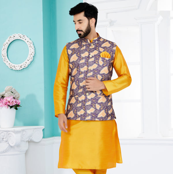Angasudha Royal Glint Art Silk Printed Nehru Jacket
