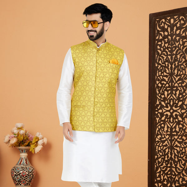 Angasudha Sunshine Elegance Art Silk Printed Nehru Jacket