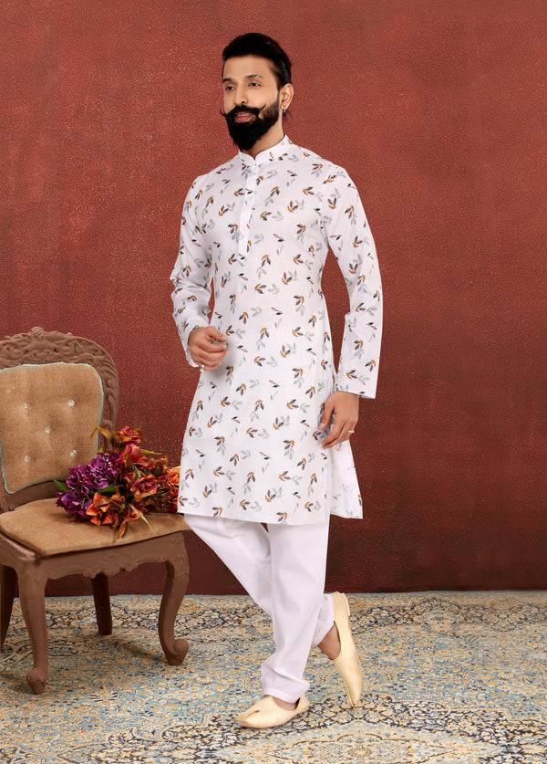 Angasudha Angasudha White Floral Printed Cotton Kurta Set