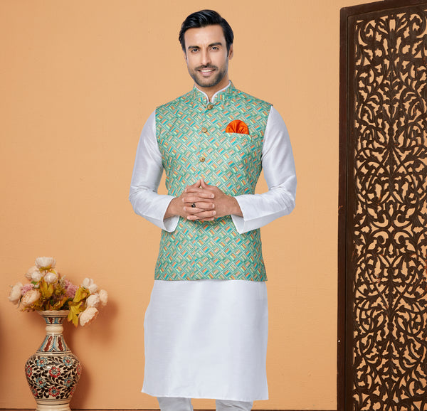 Angasudha Mint Green Digital Print Cotton Waistcoat