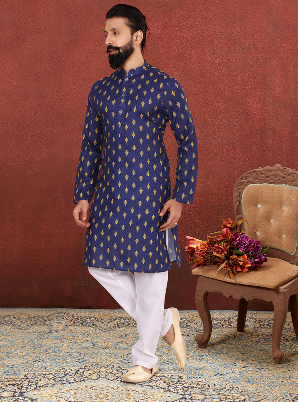 Angasudha Digital Charm Cotton Kurta with Dupion Silk Pyjama