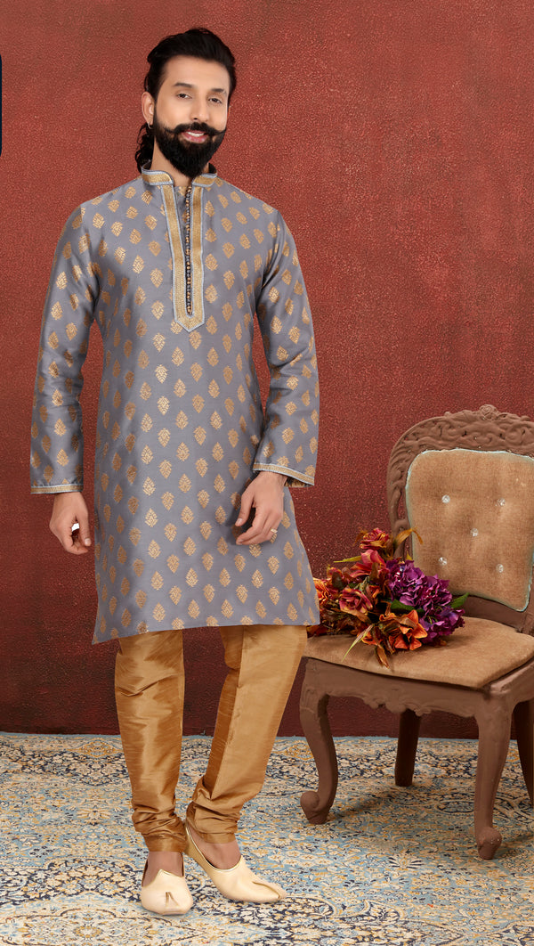 Angasudha Imperial Grace Jacquard Silk Kurta with Dupion Pyjama