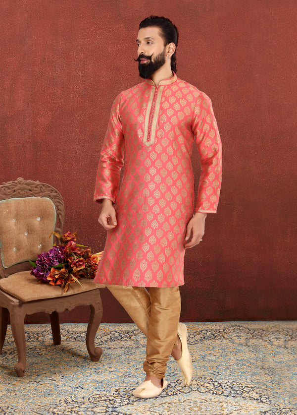 Angasudha Royal Rose Jacquard Silk Kurta with Dupion Pyjama