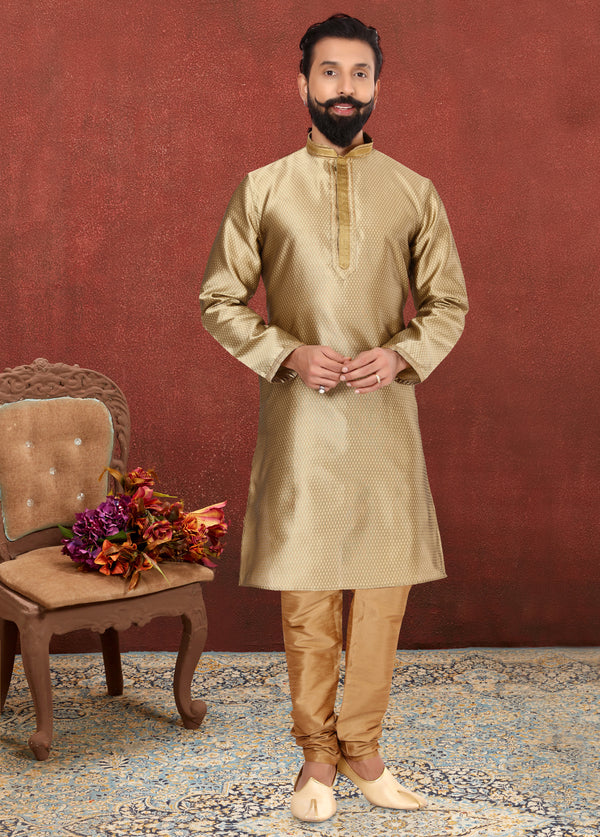Angasudha Golden Majesty Jacquard Silk Kurta with Dupion Pyjama