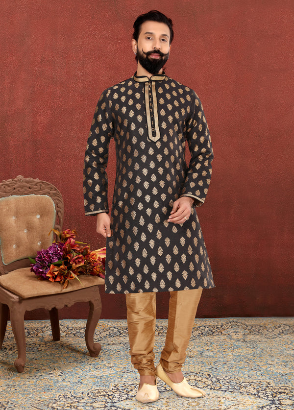 Angasudha Ebony Luxe Jacquard Silk Kurta with Dupion Pyjama